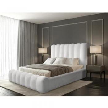 Lit coffre Élégance BADJA – Tissu bouclé Perle de lin – 160x200 cm – Sommier relevable