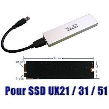 Boîtier USB 3.0 pour Asus Zenbook UX21/UX31/UX51 – Couleur Argentée – 18 Broches