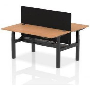 Air 1600 x 800mm Height Adjustable 2 Person Bench Desk Oak Top with Cable Ports