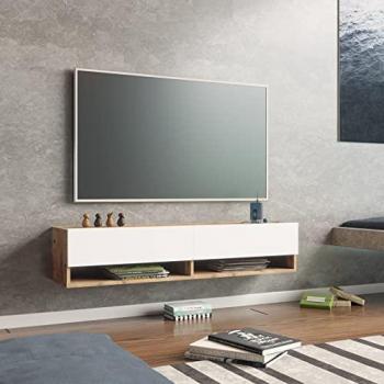 Mobile Pensile Porta TV 'Laitila' con 2 Ante - Rovere Rustico/Bianco