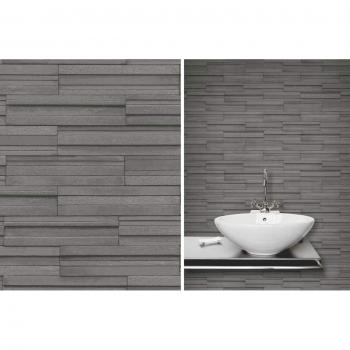 Charcoal Grey Slate‑Tile Brick Pattern Wallpaper by Fine Decor (FD40126)