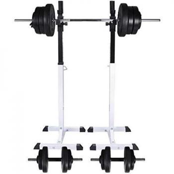 VidaXL Heavy-Duty Barbell Squat Rack with 60.5 kg Barbell and Dumbbell Set