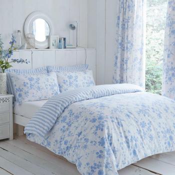 Amelie Blue Floral Duvet Cover Double Bedding Set