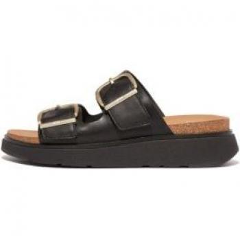 Fitflop Women's Gen-FF Black Leather Buckle Slide Sandals