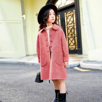 Abrigo Grueso de Lana Roja con Estampado Plaid Infantil