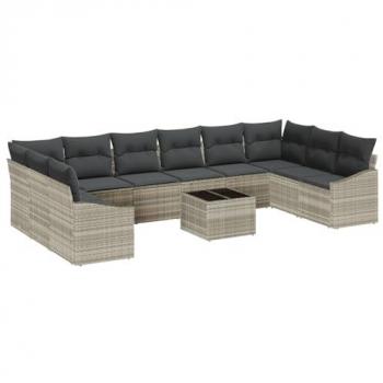VidaXL Patio Comfort 11‑Piece Dining Ensemble with Cushions & Built‑In Storage – Light Grey