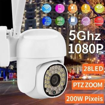 200W WiFi 5Ghz & 2.4Ghz HD 1080P Panoramic CCTV Camera with 28LEDs, PZT Zoom, Motion Sensor, Night Mode, Alexa Integration