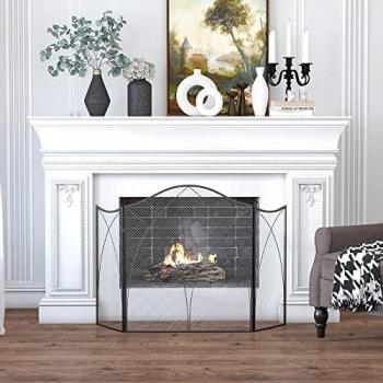 Parascintille Pieghevole 3 Pannelli in Metallo Decorativo 126x2x76 cm Nero