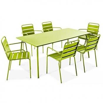 OVIALA Ensemble Table de Jardin et 6 Fauteuils Métalliques Vert