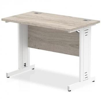 Impulse 1000mm Slimline Cable Managed Leg Desk in Grey Oak Top