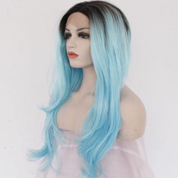 Black Ombre Blue Straight Synthetic Lace Front Wig