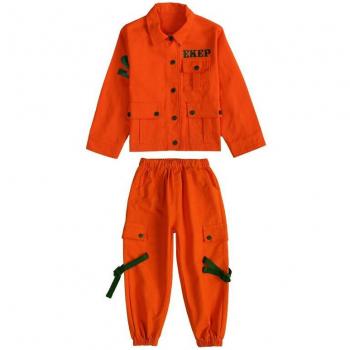 Boys Hip Hop Dance Costume - Orange Jacket and Pants Set