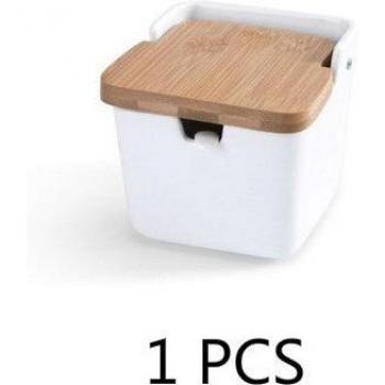 Porcelain Spice Containers with Bamboo Cover and Spoon - Condiment Jars ZM1013