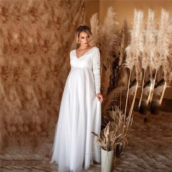 Maxi Vestido Sexy de Embarazo con Detalles en Encaje Blanco