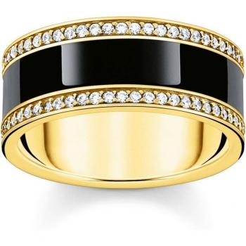 Thomas Sabo Bandring „Eisglanz Schwarz“ – kalte, mattschwarze Maille, weißer Diamanten‑Streifen (TR2446‑565‑11‑48)
