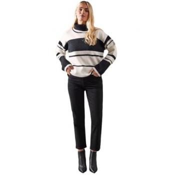 Wallis Womens Petite Striped Colour Block Roll Neck Jumper - Monochrome Multi - Size Medium