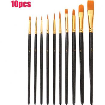 10-Piece Round Tip Nylon Paint Brush Set for Kids - Watercolor, Acrylic, and Oil Craft Supplies