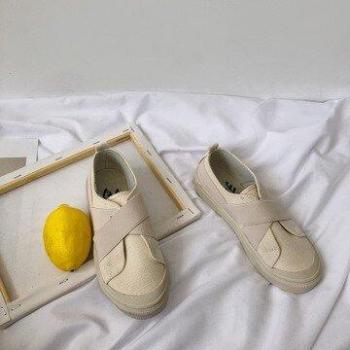 Beige Slip-On Canvas Loafers for Girls - Simple Round Head Sneakers