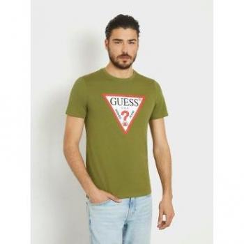 T-Shirt Slim Fit Verde Khaki con Logo Triangolo