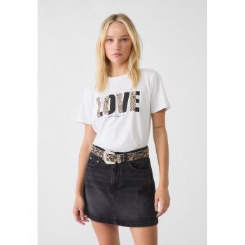 Animal Print Love T-Shirt - White, Size L