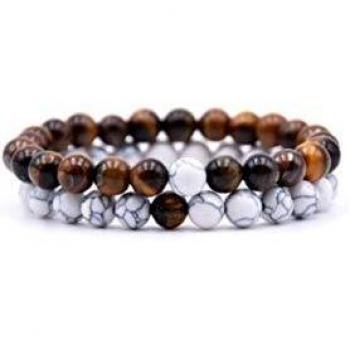 Andy & C Bracciale Uomo 2 pezzi Con Pietre Naturali Braccialetto Scatola Regalo Fidanzato Donna Chakra con Vere Pietre Naturali Tibetano Yoga Gioielli