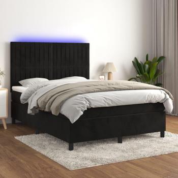 Letto a Molle con Materasso e LED Nero 140x190 cm in Velluto cod mxl 123036
