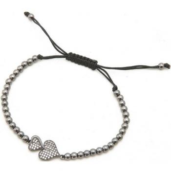 Gold Silber Mikropavé CZ Zirkonia Perlenarmband mit Herzanhänger
