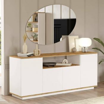 Credenza “Nekkar” – Dispensa Salotto 180×45 cm H75, Quercia & Bianco