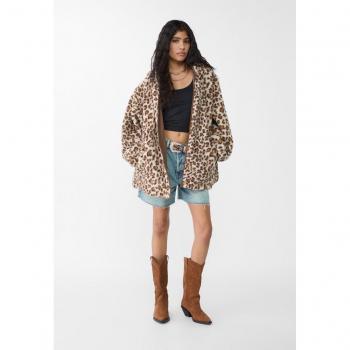 Giacca oversize leopardata effetto montone beige M