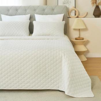Copriletto Trapunto Beige WOLTU 240x260 cm con 2 Federe 50x70 cm