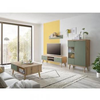 Lomadox AVEZZANO-61 Wohnzimmer-Set 4-teilig Eiche Nb. mit grün