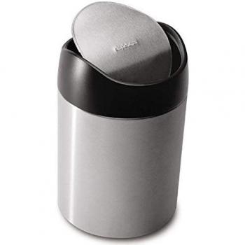 Cubo de basura pequeño 1,5 L, tapa negra, acero inoxidable