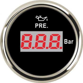 Bisel Medidor de Presión de Aceite 52 mm – Inox, 0‑10 Bar, Luz Roja
