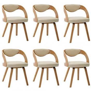 Sillas de comedor 6 piezas en madera curvada y cuero sintético crema