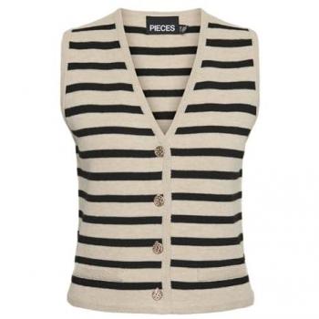 Chaleco de Punto Pieces Pcnisa 17153283, Cloud Dancer/Stripes:Black, Talla S para Mujer