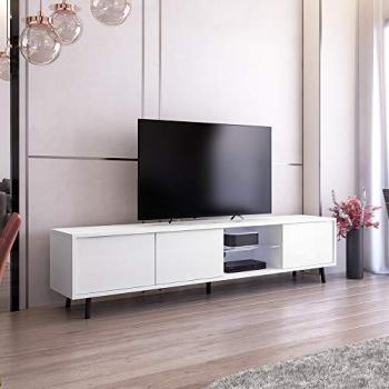 SELSEY - galhad - Mobile tv in Stile Scandinavo / Tavolino tv Minimalista / Porta tv per Salotto / Luci led / 175 cm (Bianco Opaco / Bianco Lucido)
