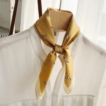 Women's Christmas Deer Pattern Silk Scarf 53x53cm