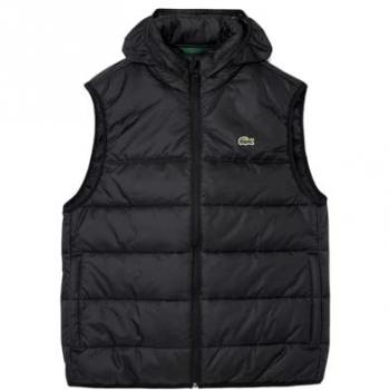 Chaqueta de invierno con capucha y relleno térmico Lacoste Puffer Contrast negra completa talla L