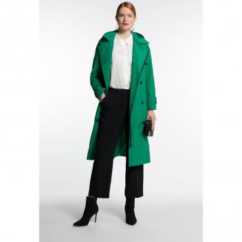 Plus Size Green Hooded Trench Coat, Double Breasted, Fully Lined, Women, Size 16/18, Polyester