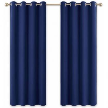 PONY DANCE Living Room Curtains - 72 inch Length Eyelet Top Blackout Curtains Light Blocked & Noise Reduce Drapes, 2 Pieces, W 46 inch by D 72 inch, Blue
