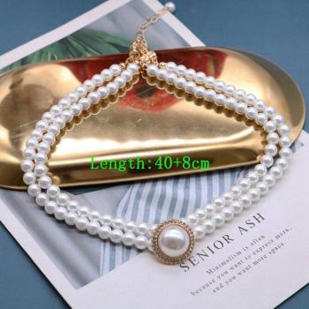 Elegant Double Choker Necklace with Glass Pearls and Glitter