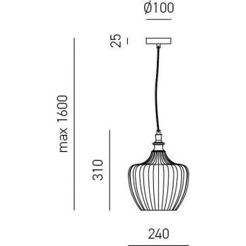 GEA LUCE - Sospensione Contemporanea Cleofe Metallo Ottone Vetro Ambra 1 Luce E27 D.24cm