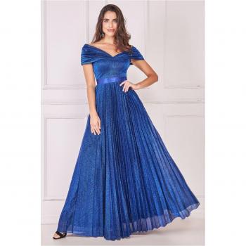 Goddiva Royal Blue Pleated Bardot Maxi Skirt