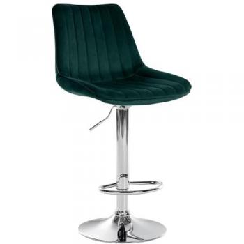 Toni Bar Stool en velours avec pieds en trompette chromé vert