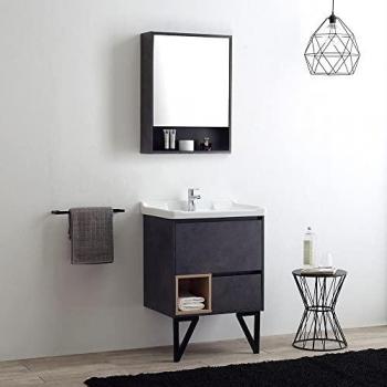 Kiamami Valentina Mobile Bagno a Terra CM60 – Grigio Industriale, Specchio & Contenitore Vienna