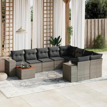 VidaXL 10-piece Garden Sofa Set with Cushions, Grey, Poly Rattan