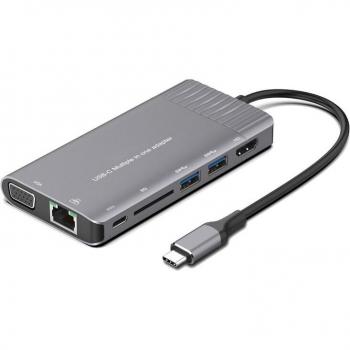 Type-C Multi-Function Docking Station with HDMI, 2 USB 3.0 Ports, SD Card Reader, PD Charging, Gigabit Ethernet, and VGA