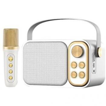 KLACK EUROPE - Altavoz Subwoofer Karaoke Retro Klack con micrófono, con Bluetooth, 10W - Blanco