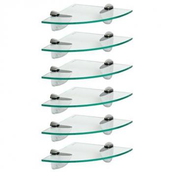 Floating Glass Corner Shelves - 20cm - Pack of 6