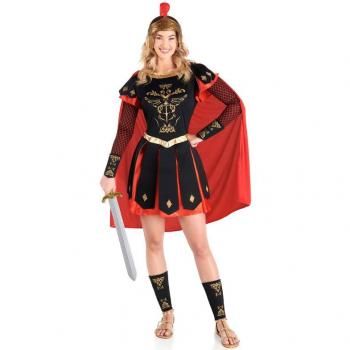 Disfraz de Centurión Romana rojo y dorado para mujer